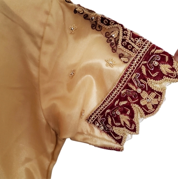 MARKAZ E HASEEN Boutique Gold Maroon Dress Intricate Bead Details City Mode CM - Picture 3 of 14